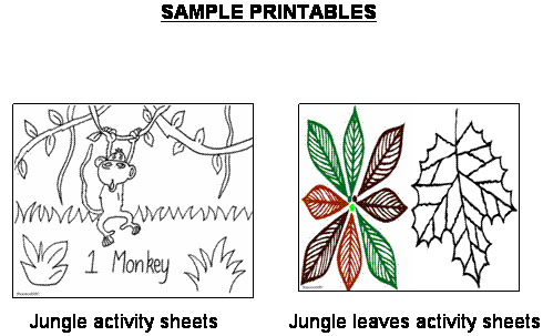 Various preschool crafts and printable activities for a jungle theme for kids.